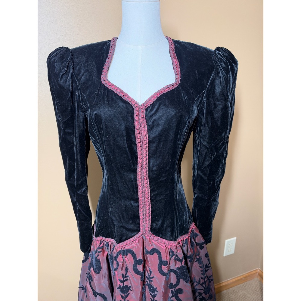 Vintage 80s Scott McClintock Velvet Dress Women 8 Pink Flocked Goth Prom USA - Picture 3 of 12